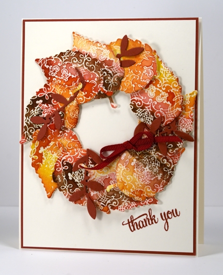 Emboss Resist leaf wreath Heather Telford