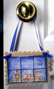 Christmas village on door Heather Telford